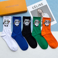 5 pairs 5 colors socks panda pattern sock tube Medium socks women high quality