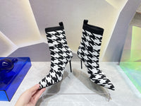 35-42 9.5cm stiletto point toe houndstooth boots fashion grace shoes women 2022 new