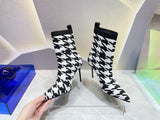 35-42 9.5cm stiletto point toe houndstooth boots fashion grace shoes women 2022 new