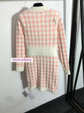 knitted houndstooth v-neck silm dress classic grace party women high quality2022