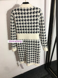 knitted houndstooth v-neck silm dress classic grace party women high quality2022